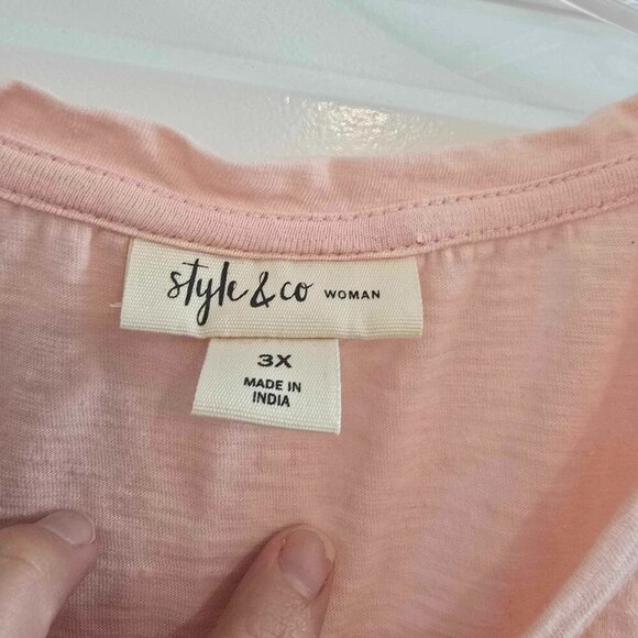 Style & Co Peasant Cold Shoulder Top - Pink with Silver and White Accents - Picture 9 of 11